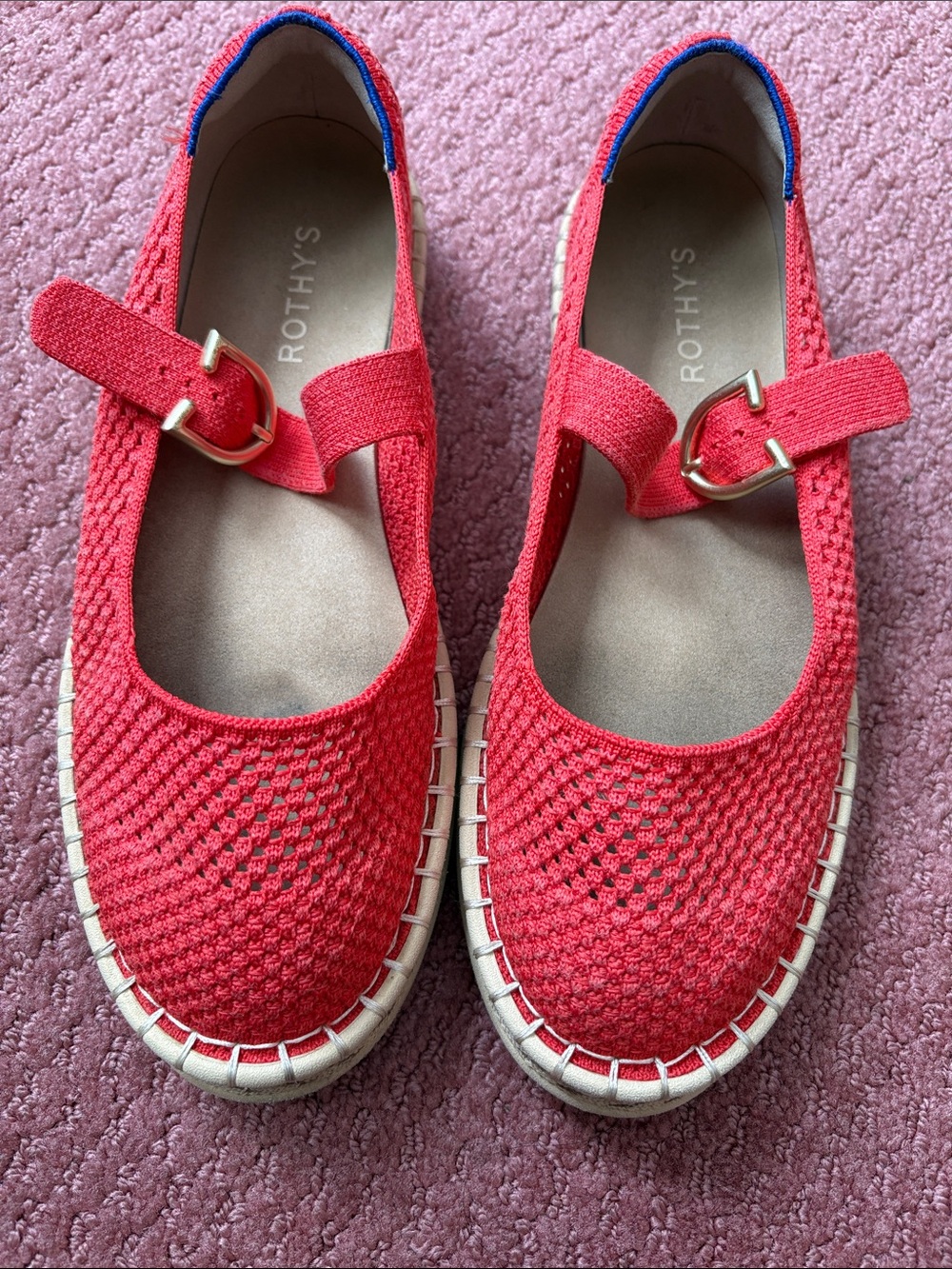 Rothy's Coral Knit Mary Jane Flats with Gold Buckle